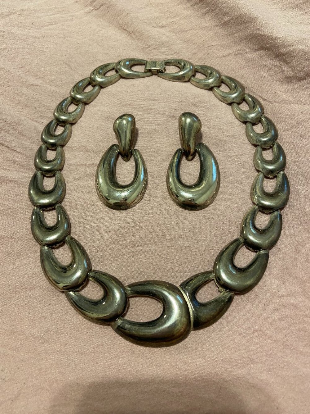80s Modernist Chain Necklace and Earrings